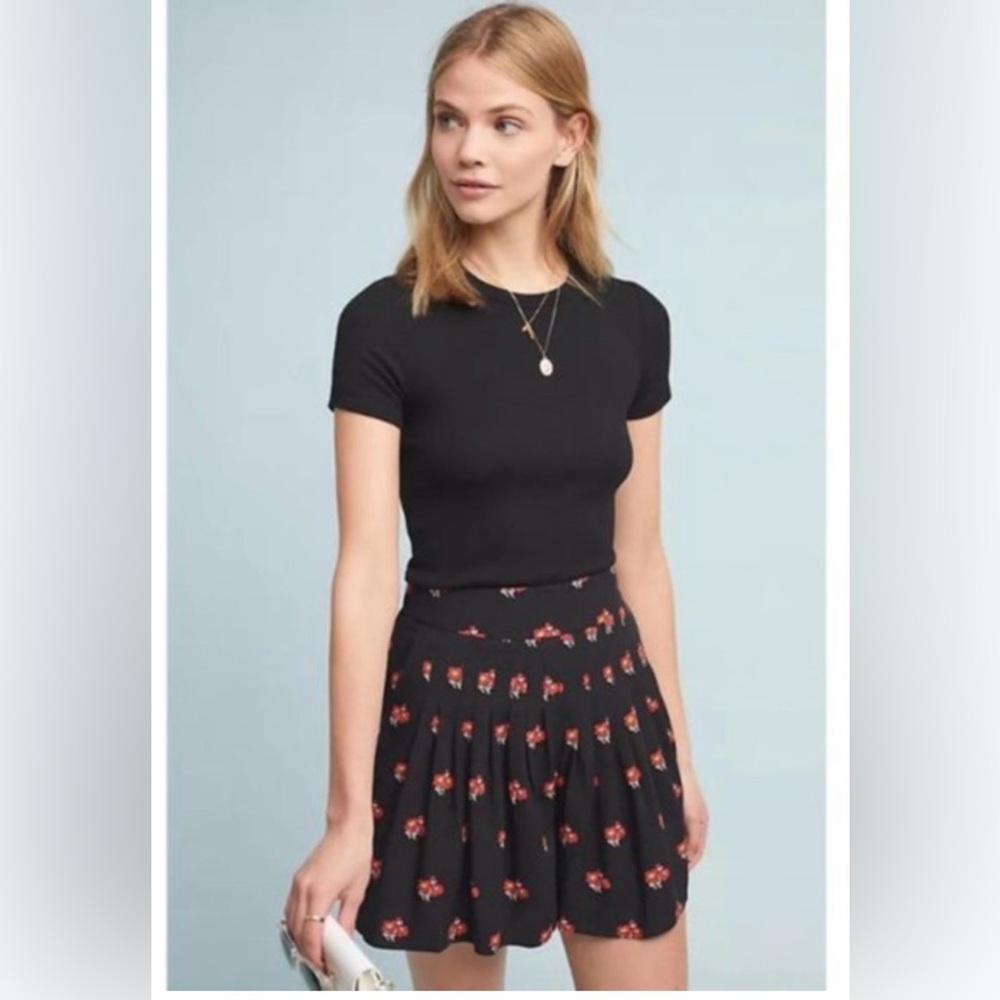 Maeve Anthropologie Black Floral Pleated Mini Shorts